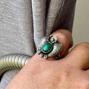 FRED HARVEY Era | Malachite Native American Old Pawn Ring Navajo Heart Sz 5